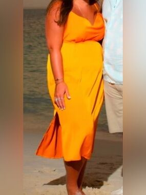 Orange/gold satin Midi dress